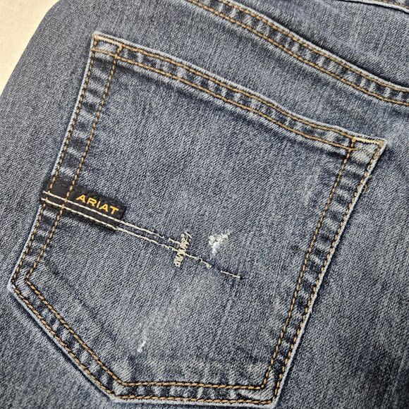 Ariat Jeans 34x32 Blue Denim Boot Cut Relaxed Fit M4 Rebar Loop Lock Work Wear - Picture 9 of 13